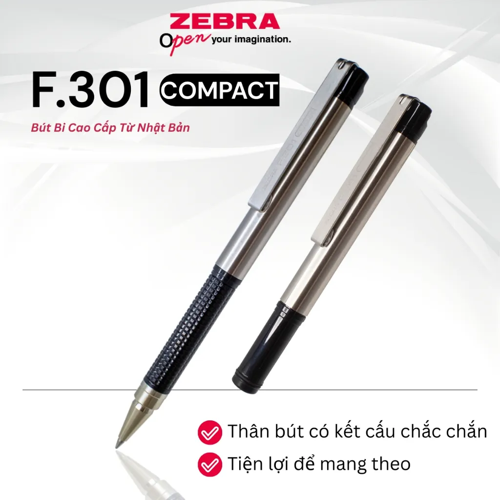 Ảnh Bút Bi Cao Cấp F.301 Compact 0.7mm Zebra Pen - Mực Xanh, Thân Kim Loại, Nhẹ 12.3g [CHÍNH HÃNG] 2