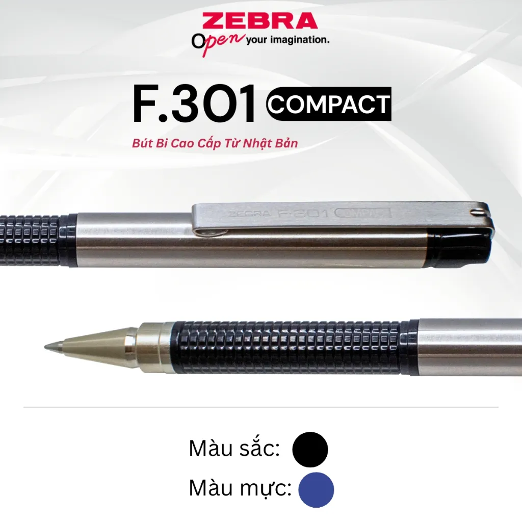 Ảnh Bút Bi Cao Cấp F.301 Compact 0.7mm Zebra Pen - Mực Xanh, Thân Kim Loại, Nhẹ 12.3g [CHÍNH HÃNG] 3