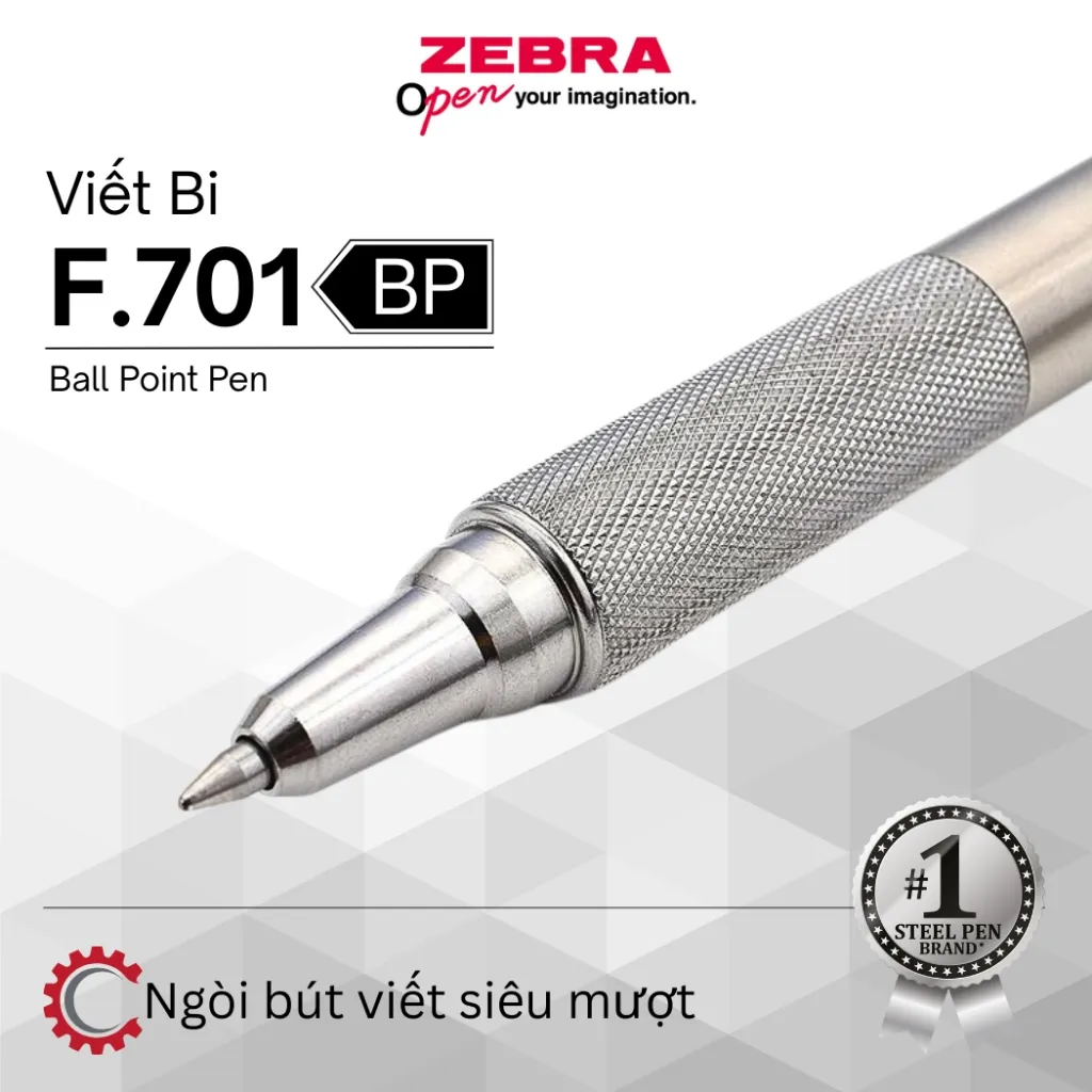 Ảnh Bút Bi F-701 0.7mm Zebra Pen Vỏ Kim Loại Bạc Mực Xanh  [Chính Hãng] 3