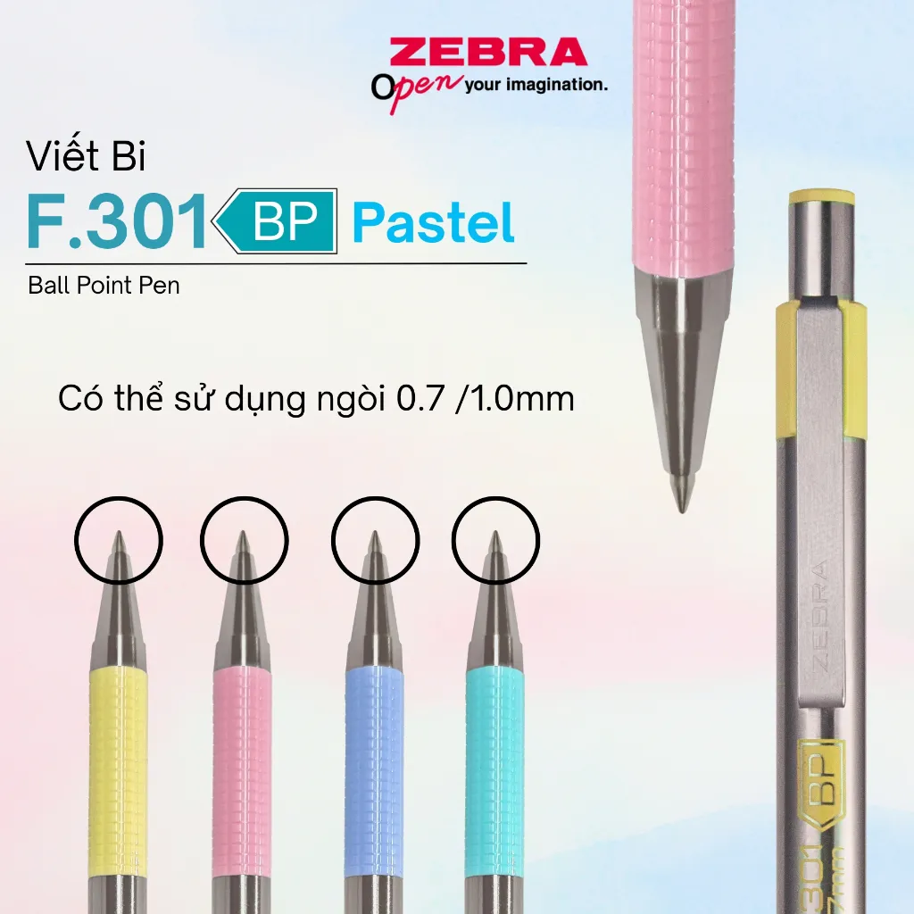 Ảnh Bút Bi Kim Loại Cao Cấp F.301 Pastel Zebra Pen 1.0mm - Mực Xanh, Vỏ Kim Loại Sang Trọng [Chính Hãng] 3