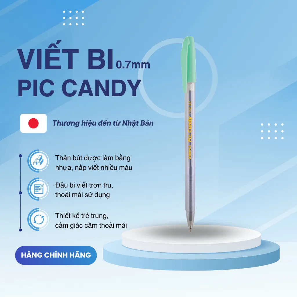 Ảnh Bút bi nắp Pic Candy 0.7mm hộp 12 cây mực xanh - Zebra [Chính hãng] 2