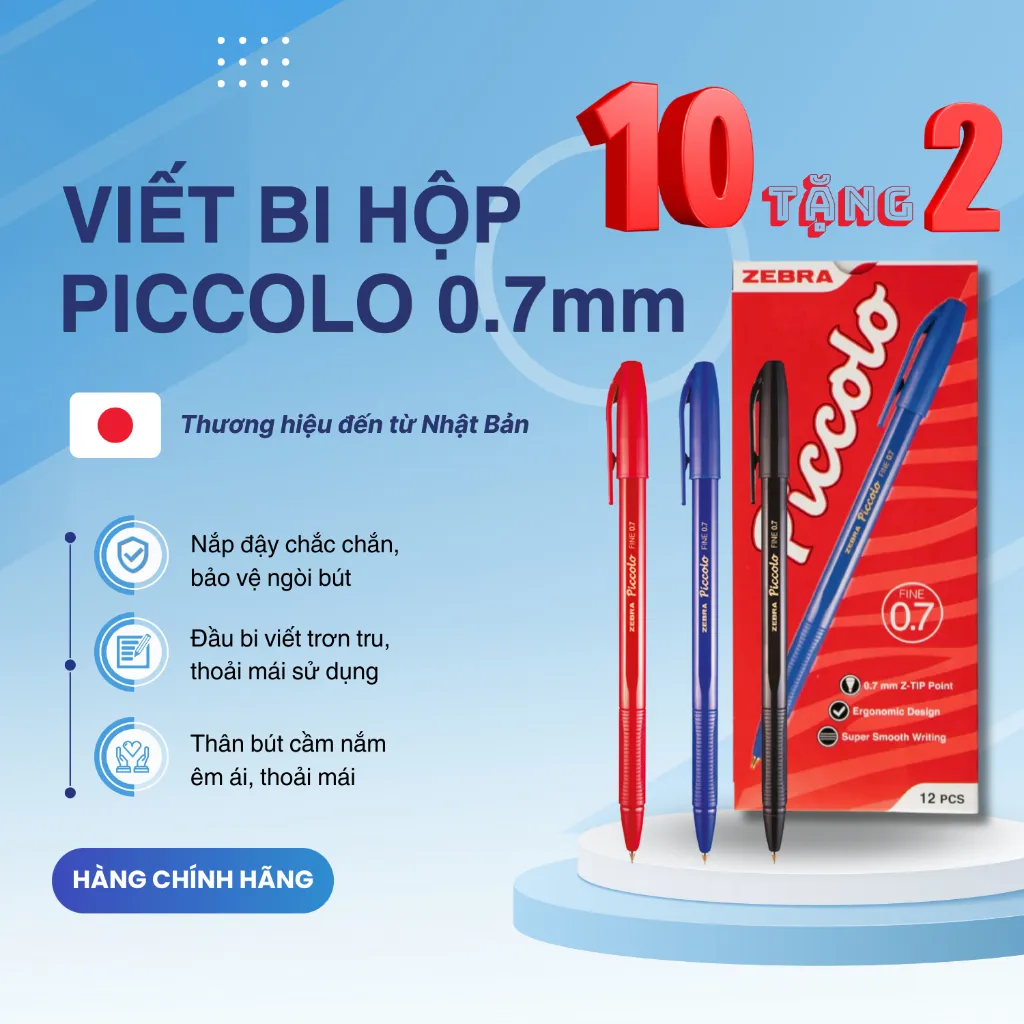 Ảnh Bút bi nắp Piccolo hộp 12 cây xanh/đen/đỏ - Zebra [Chính hãng] 1