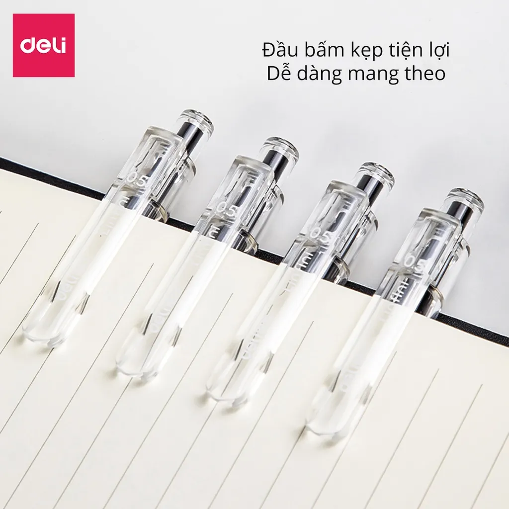 Ảnh Bút Bi Nước Deli Viết Gel Bấm A575 Ngòi 0.5mm Mực Xanh Đen Đỏ Trơn Tru Cho Học Sinh Văn Phòng 4
