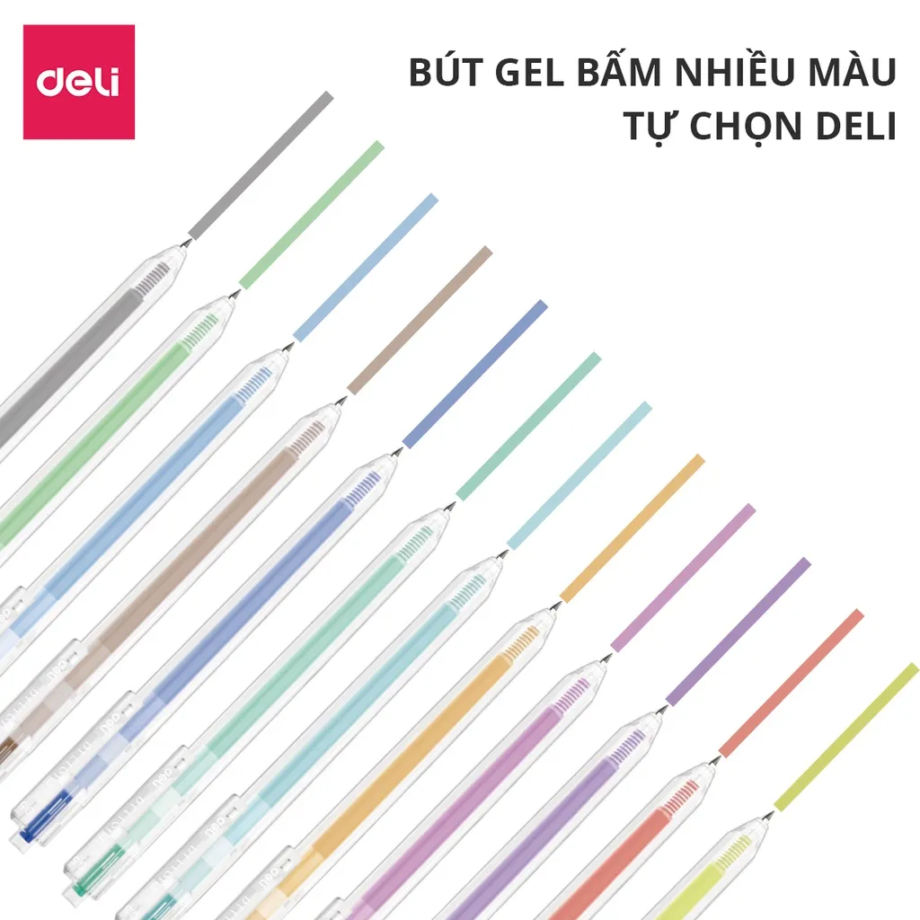 Ảnh Bút bi nước mực gel bấm nhiều màu 0.5mm Deli xinh xắn nhanh khô viết đều trơn tru nhiều mực 2