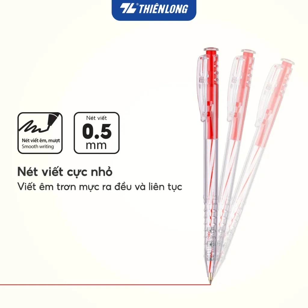 Đánh Giá Bút Bi Thiên Long TL-027 0.5mm Mực Xanh Đỏ Đen Tím | Giá Tốt