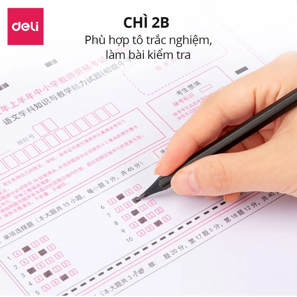Ảnh Bút Chì 2B HB Gỗ Nusign Cao Cấp Deli - Chì Đậm Tô Trắc Nghiệm Làm Bài Kiểm Tra Nhạy Với Máy Chấm Thi Học Sinh Văn Phòng 2