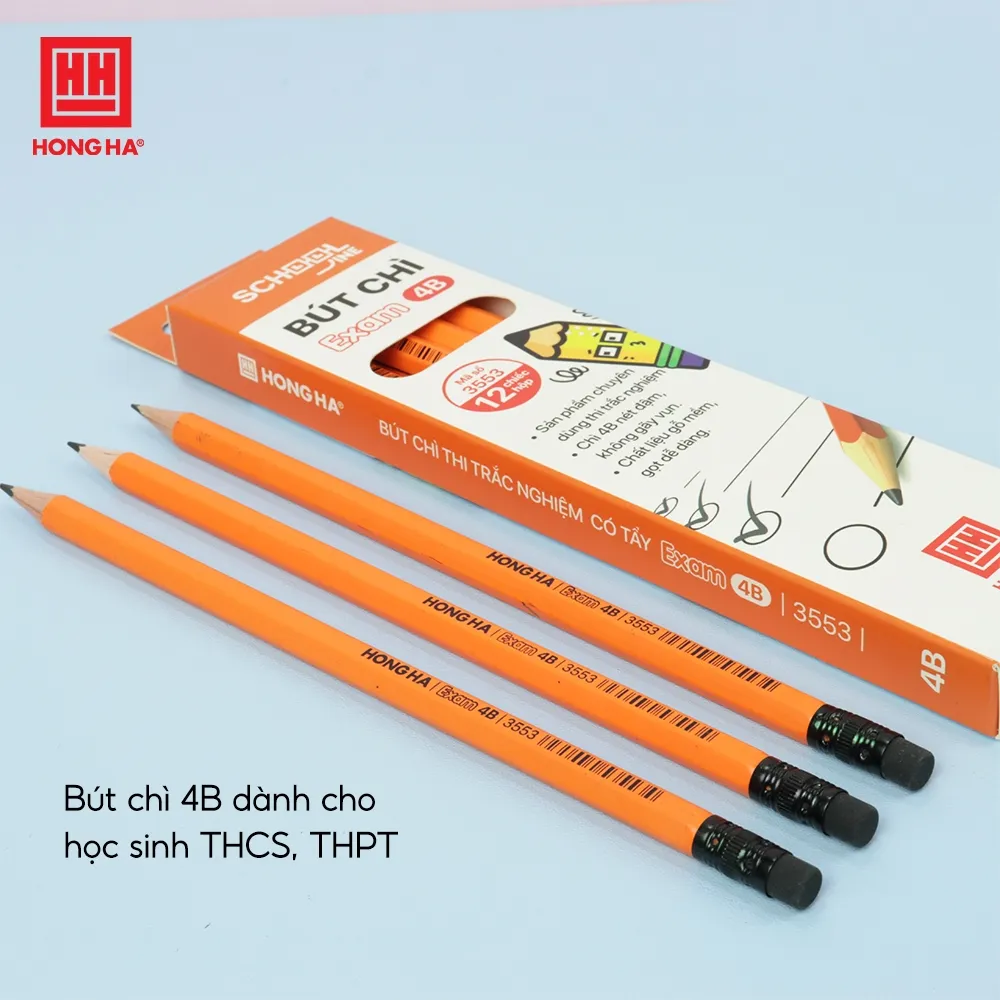 Ảnh Bút chì gỗ 4B Hồng Hà ngòi mềm kèm đầu tẩy chì tiện lợi - 3553 1