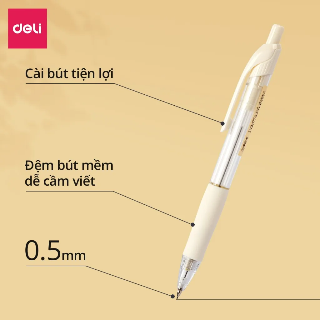 Ảnh Bút chì kim bấm Deli ngòi 0.5mm màu trắng dễ thương cao cấp cải tiến có đầu tẩy cho học sinh văn phòng nhỏ gọn tiện lợi 3