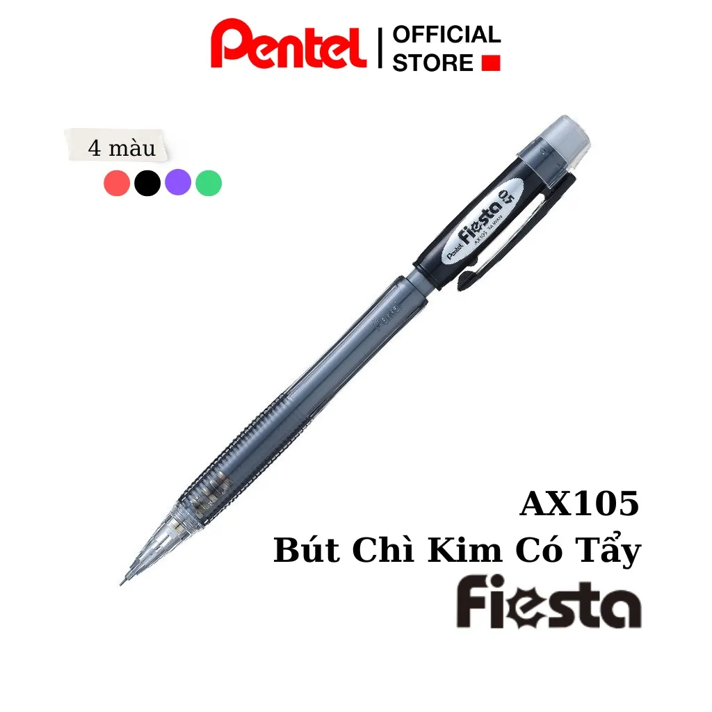 Ảnh Bút Chì Kim Ngòi 0.5mm Pentel Fiesta AX105 Nét Êm Ít Gãy Thiết Kế Thân Trong Trang Bị Đầu Tẩy 2