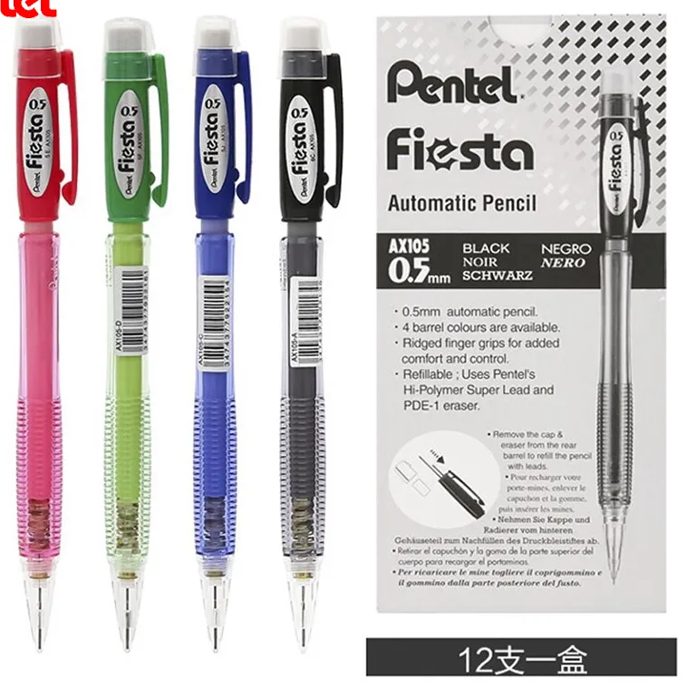 Ảnh Bút Chì Kim Ngòi 0.5mm Pentel Fiesta AX105 Nét Êm Ít Gãy Thiết Kế Thân Trong Trang Bị Đầu Tẩy 3