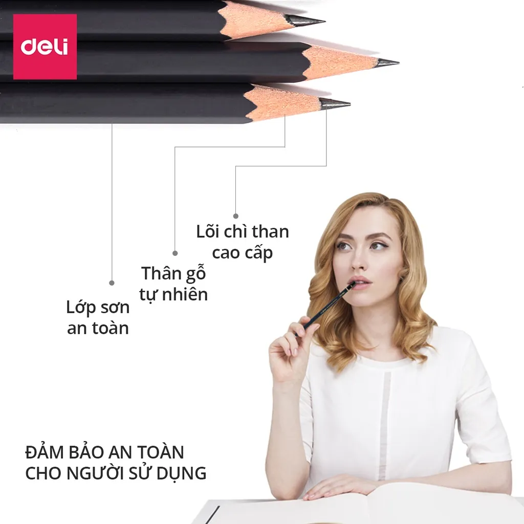 Ảnh Bút chì phác thảo phiên bản cao cấp Deli - 2H, HB, 2B, 4B, 6B, 8B - Dành cho mỹ thuật chuyên nghiệp chì mềm độ đậm chuẩn 4
