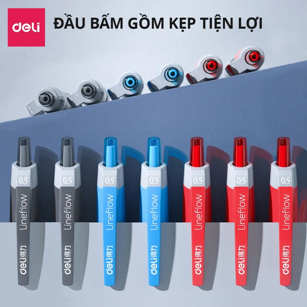 Ảnh Bút Gel Bấm Deli Bi Nước Mực Xanh/Đen/Đỏ Cho Văn Phòng Học Sinh Ngòi 0.5mm - Mực Đều Chữ Đẹp - Có Ngòi Thay Thế 3