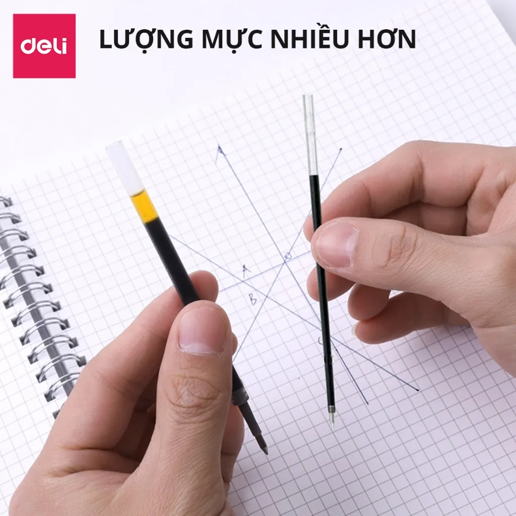 Ảnh Bút Gel Bấm Deli Bi Nước Mực Xanh/Đen/Đỏ Cho Văn Phòng Học Sinh Ngòi 0.5mm - Mực Đều Chữ Đẹp - Có Ngòi Thay Thế 4