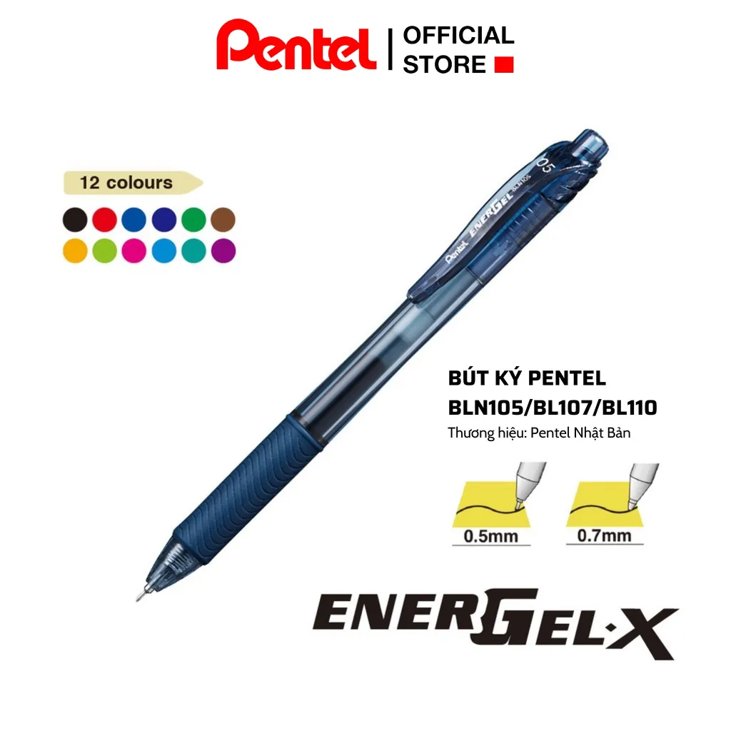 Ảnh Bút Gel Bấm Pentel BLN105 – Nét Mượt, Nhanh Khô, Ngòi 0.5mm – Bút Bi Nước Nhiều Màu Cho Học Sinh 3