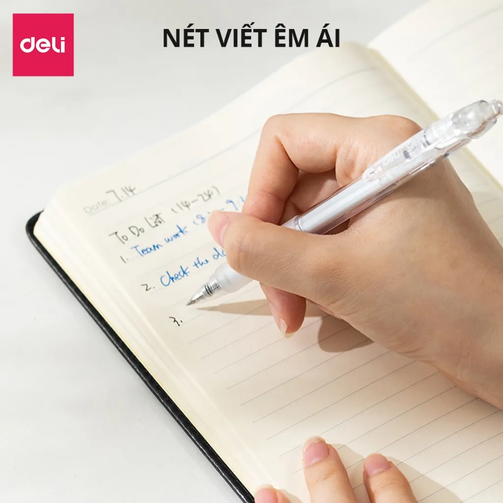 Ảnh Bút gel bút bi nước mực xanh ngòi 0.5mm Deli, Bút bi bấm mực gel trơn tru viết sổ caligraphy 1