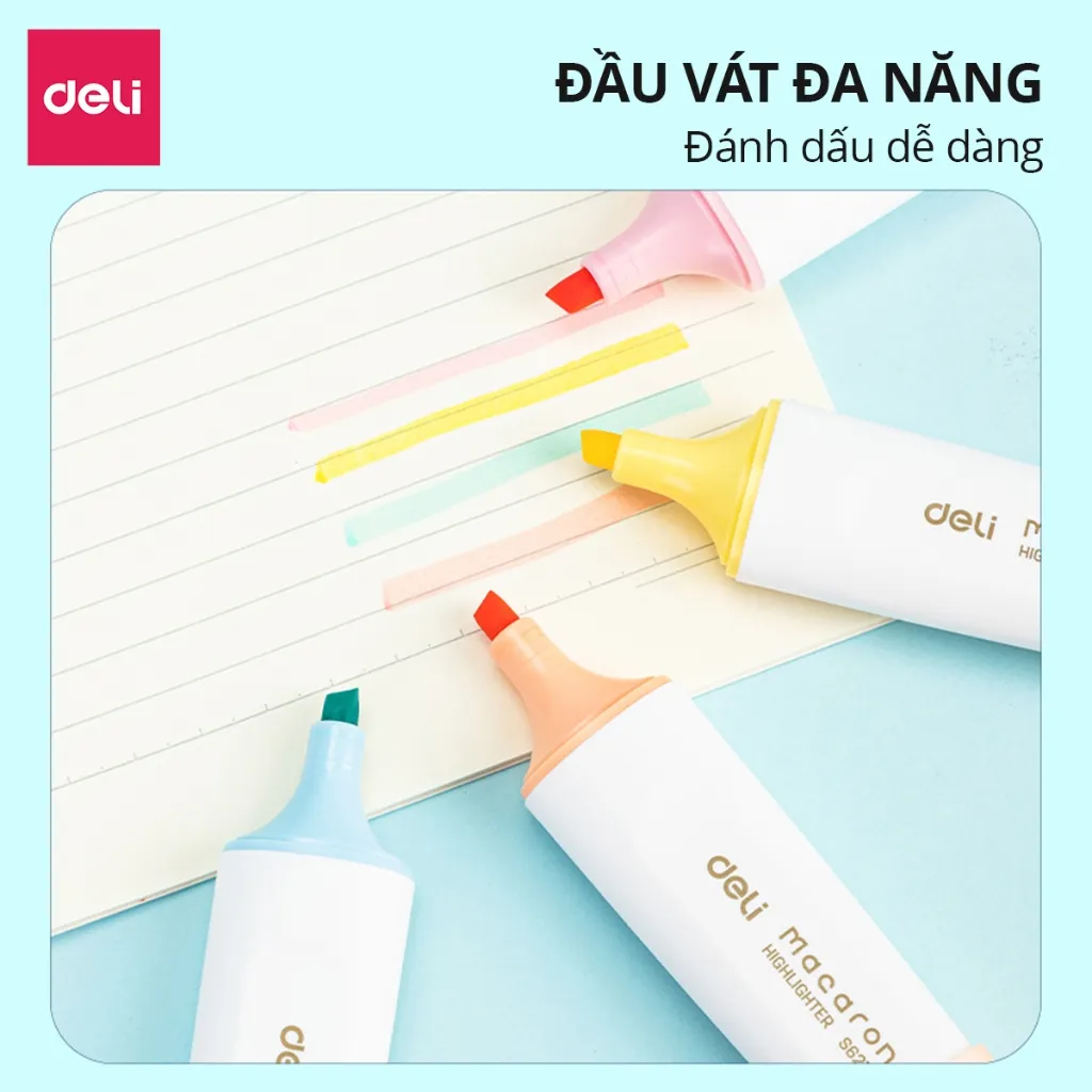 Ảnh Bút highlight đánh dầu màu macaron Deli - Bút dạ quang đánh dấu nhớ dòng pastel mực đều nhanh khô cho văn phòng học sinh 2