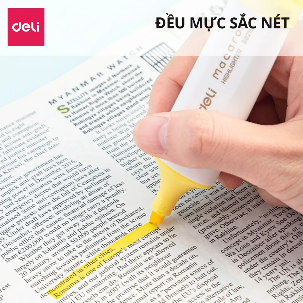 Ảnh Bút highlight đánh dầu màu macaron Deli - Bút dạ quang đánh dấu nhớ dòng pastel mực đều nhanh khô cho văn phòng học sinh 3