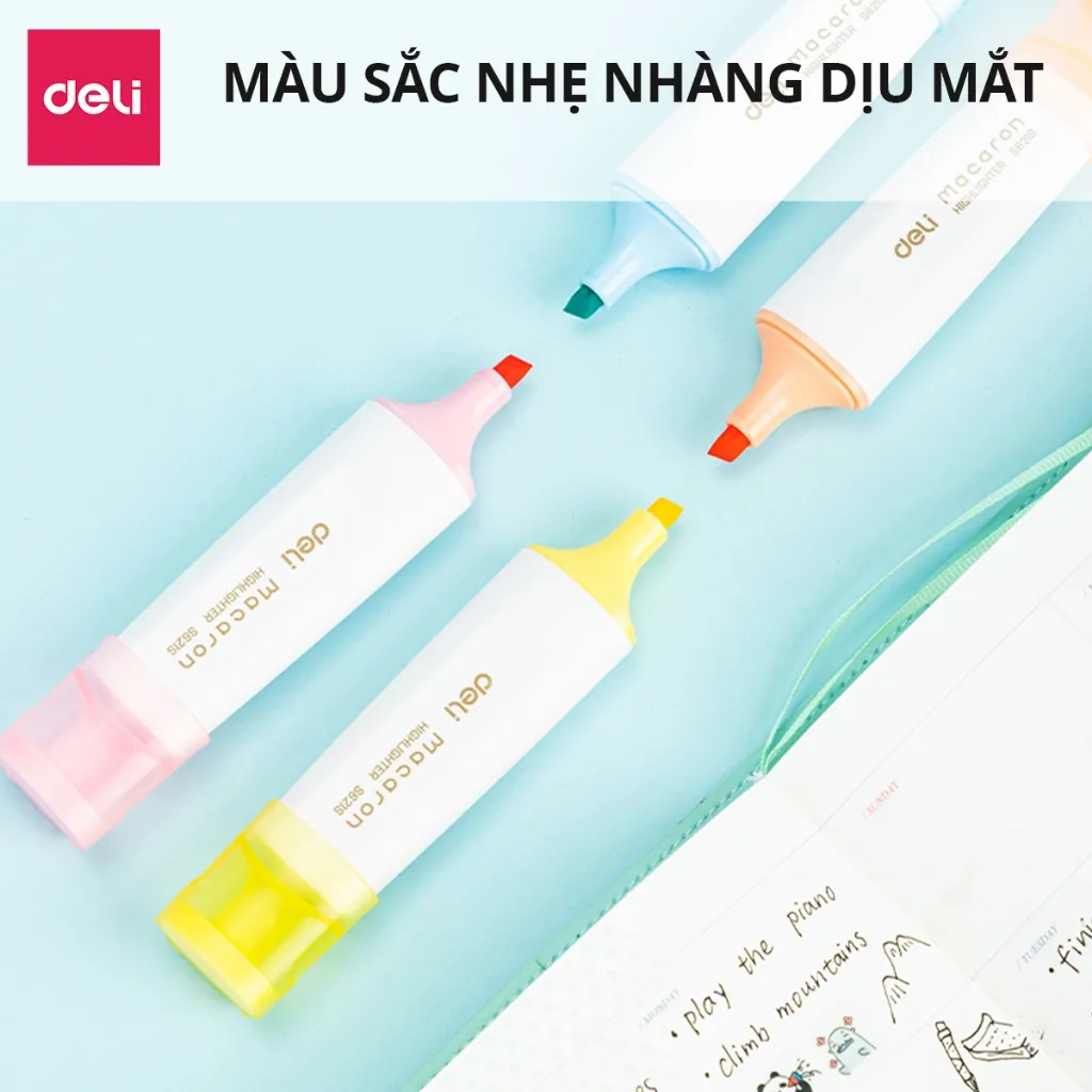 Ảnh Bút highlight đánh dầu màu macaron Deli - Bút dạ quang đánh dấu nhớ dòng pastel mực đều nhanh khô cho văn phòng học sinh 4