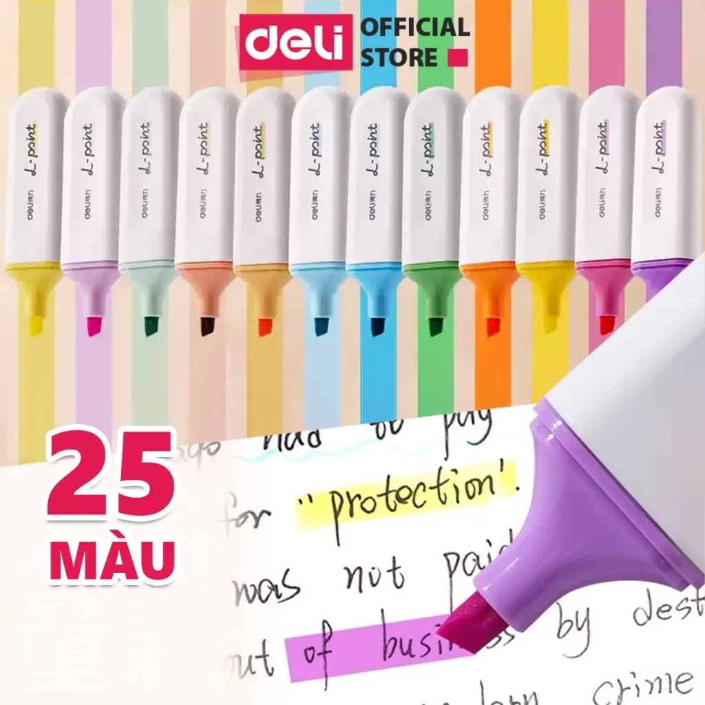 Ảnh Bút highlight Deli 25 màu đánh dấu nhớ dòng dạ quang Deli màu pastel/neon - phù hợp cho học sinh văn phòng tiện dụng 1