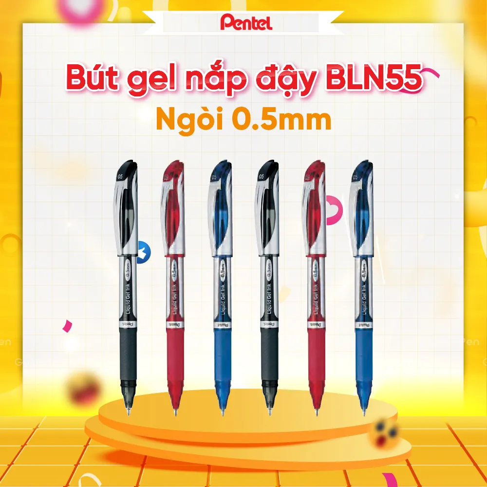 Ảnh Bút Ký Nhật Bản Mực Gel Nhanh Khô Pentel Energel BLN55 Ngòi 0.5mm Nét Mảnh Siêu Mượt Không Đứt Nét 1