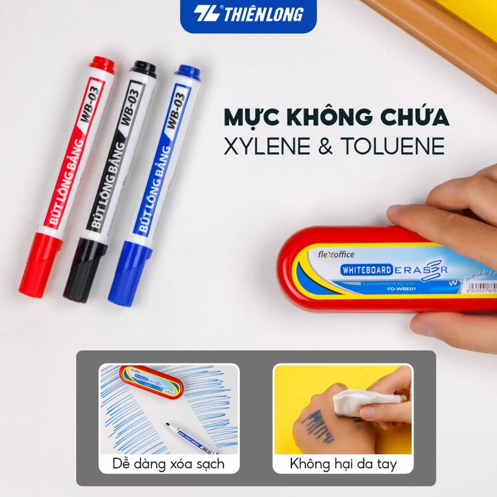 Ảnh Bút lông bảng Thiên Long WB-03 đầu bút viết êm trơn, mực an toàn tiêu chuẩn quốc tế 4