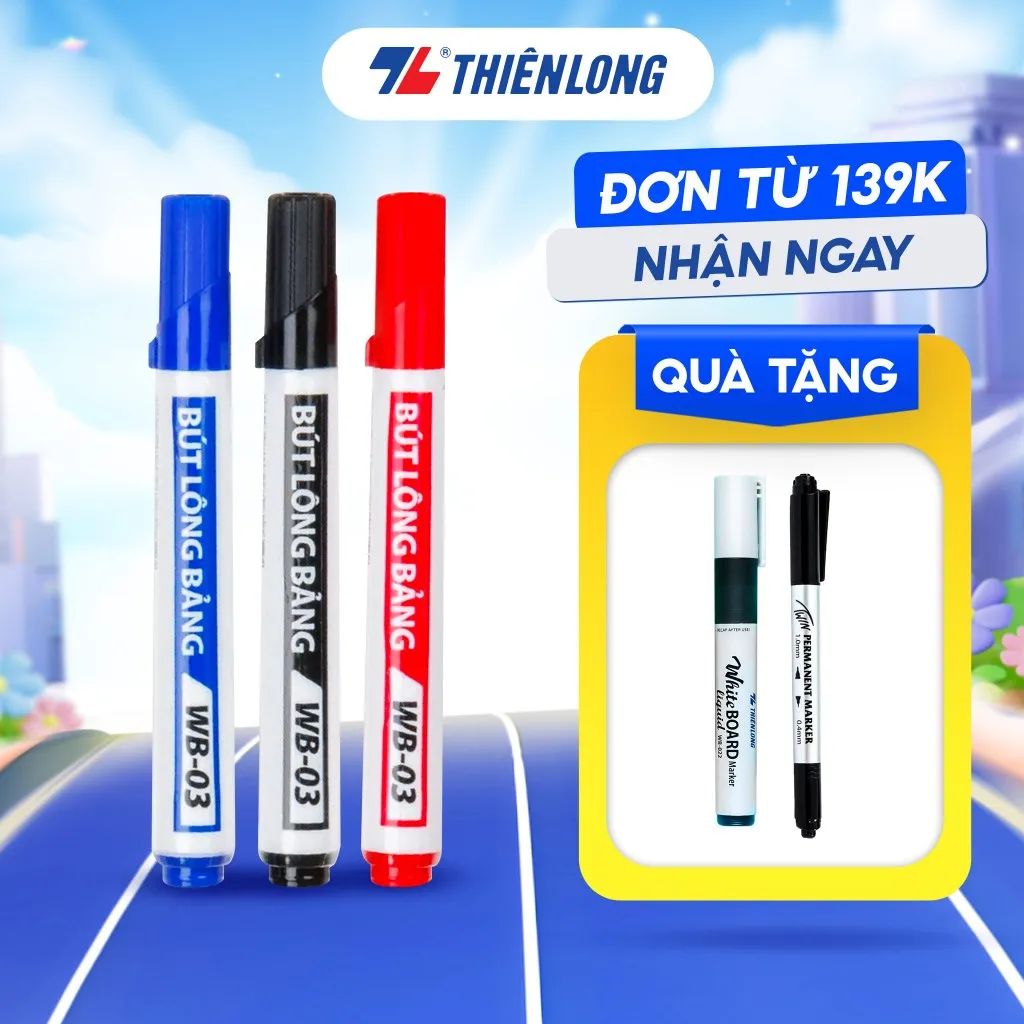 Ảnh Bút lông bảng xóa được Thiên Long WB-03 nét 2.5mm mực xanh đỏ đen không độc hại bơm mực dễ dàng 1