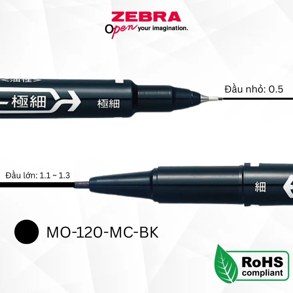 Ảnh Bút Lông Dầu Zebra MO-120 2 Đầu 0.5mm & 1.1-1.3mm - Mực Đậm, Viết Mượt, Đen/Đỏ/Xanh [Chính hãng] 2