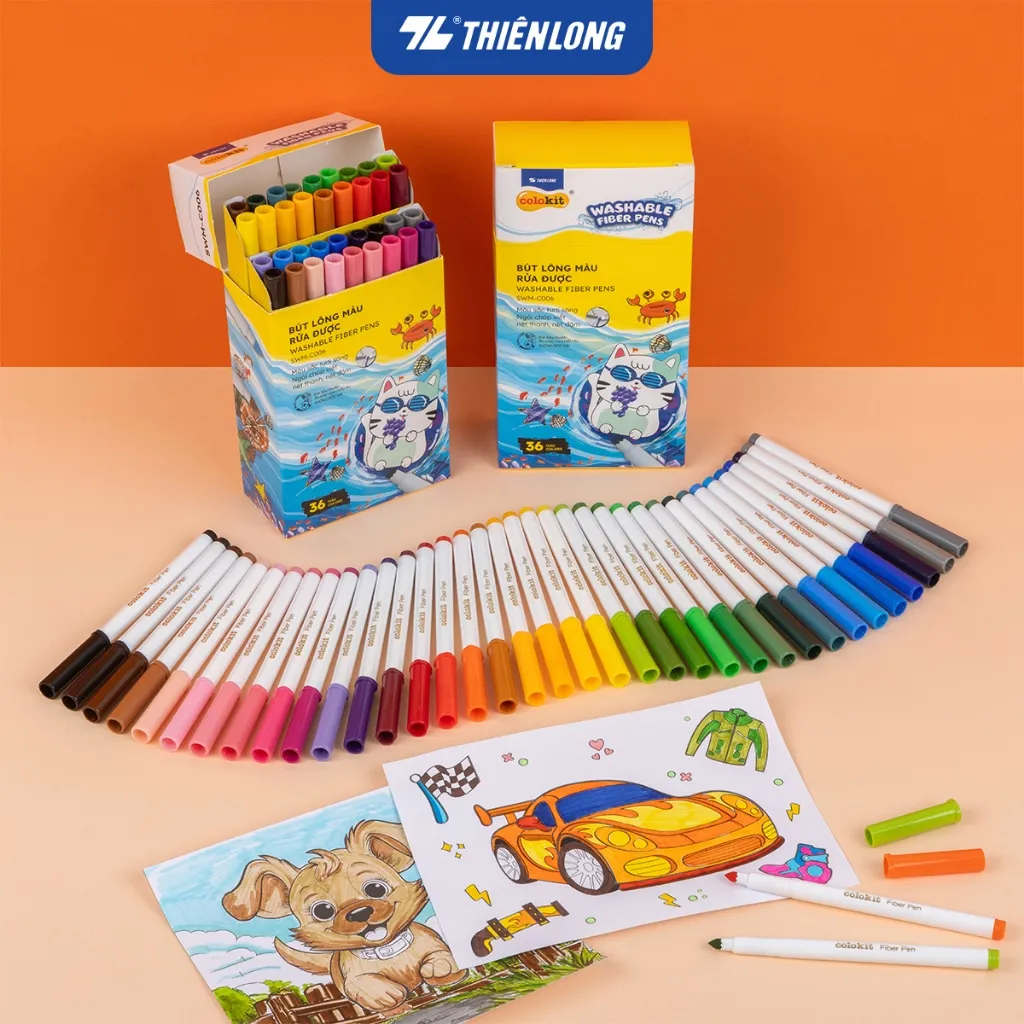Bút Lông Màu Thiên Long Colokit Fiber Pen Washable 36 Màu - An Toàn Cho Bé