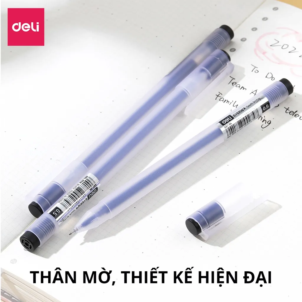 Ảnh Bút Mực Gel Bi Nước Văn Phòng 3 Màu Đen Xanh Đỏ Deli Ngòi 0.5mm Dành Cho Văn Phòng Sinh viên Học Sinh 2