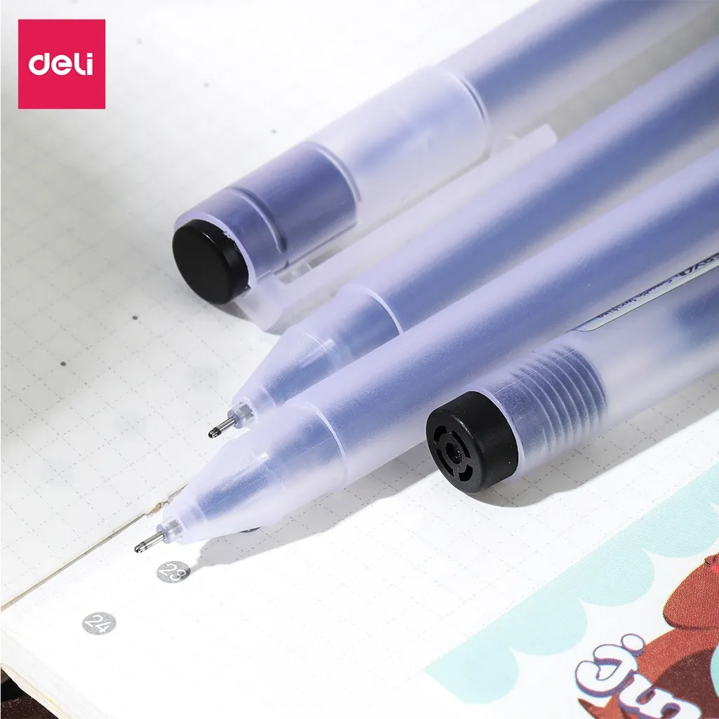 Ảnh Bút Mực Gel Bi Nước Văn Phòng 3 Màu Đen Xanh Đỏ Deli Ngòi 0.5mm Dành Cho Văn Phòng Sinh viên Học Sinh 4