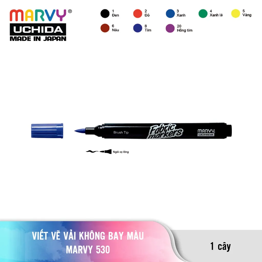 Ảnh Bút Vẽ Vải Không Bay Màu Marvy Uchida 530 ngòi cọ 3