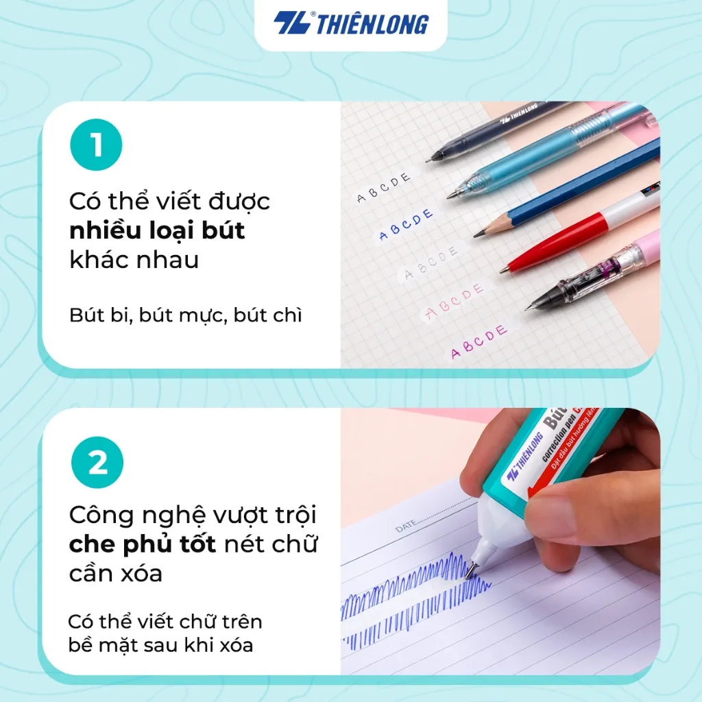 Ảnh Bút xóa Thiên Long CP-02 dung tích 12ml, công nghệ vượt trội giúp mực xóa nhanh khô, che phủ tốt, không độc hại, an toàn 4