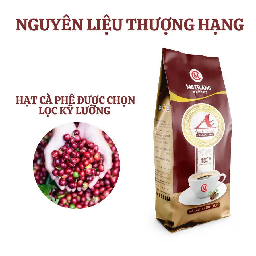 Ảnh Cà phê Arabica (A) cafe rang mộc nguyên chất - Mê Trang, túi 500g hạt rang Cà phê 4