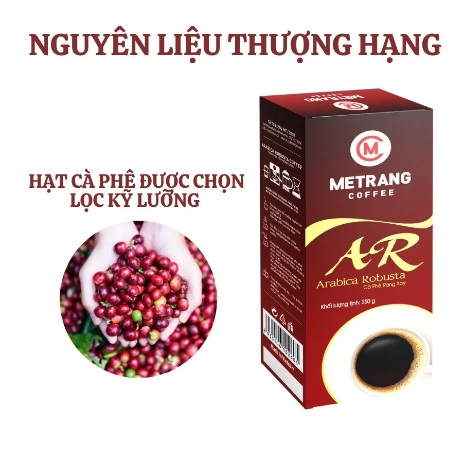 Ảnh Cà phê Arabica Robusta (AR), cà phê pha phin nguyên chất - MêTrang Hộp 250g rang xay hút chân không 3