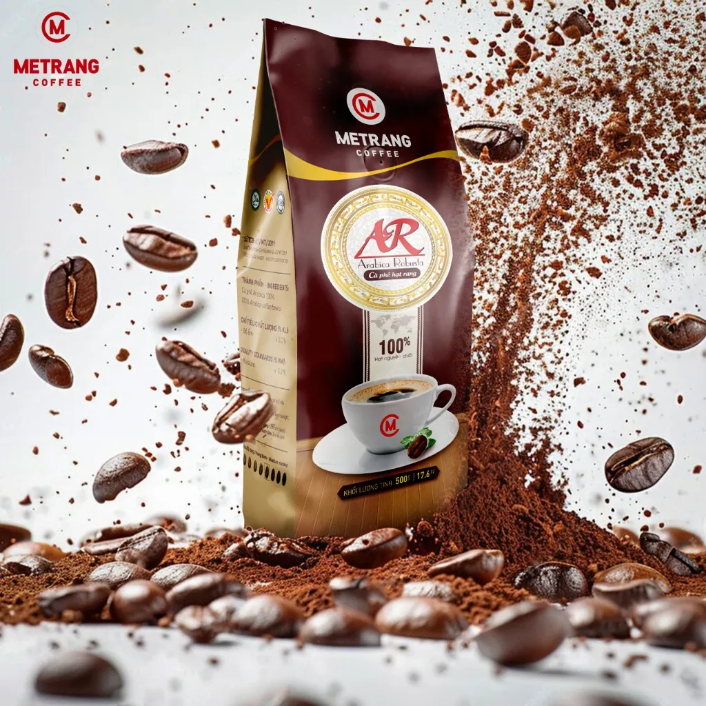 Ảnh Cà phê hạt Arabica và Robusta (AR) cà phê rang mộc nguyên chất Mê Trang - Túi hạt 500g 2