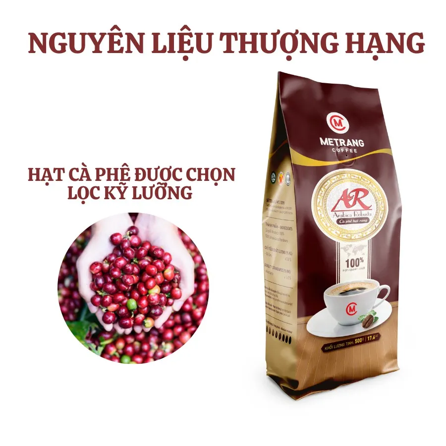Ảnh Cà phê hạt Arabica và Robusta (AR) cà phê rang mộc nguyên chất Mê Trang - Túi hạt 500g 4