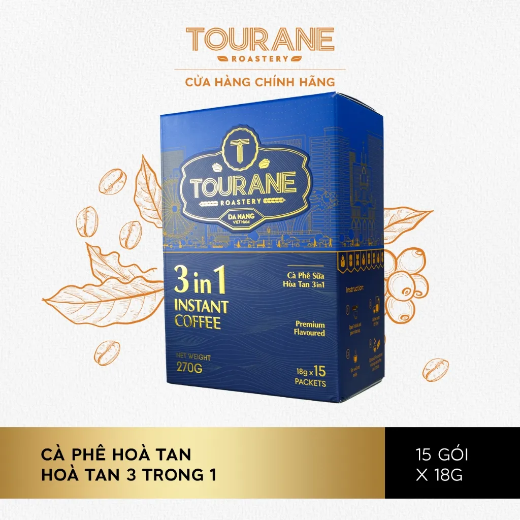 Ảnh Cà Phê Hòa Tan 3in1 Cà Phê Tourane Hạt Cà Phê Hảo Hạng Đậm Vị Sữa Sánh Mịn (Hộp 15 gói x 18G) 1