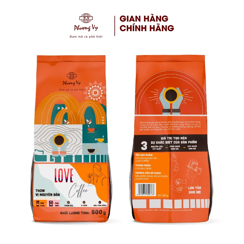 Ảnh Cà Phê Nguyên Chất Love Coffee 500g thơm dịu, vị đậm, hậu cân bằng, Phương Vy Coffee 2