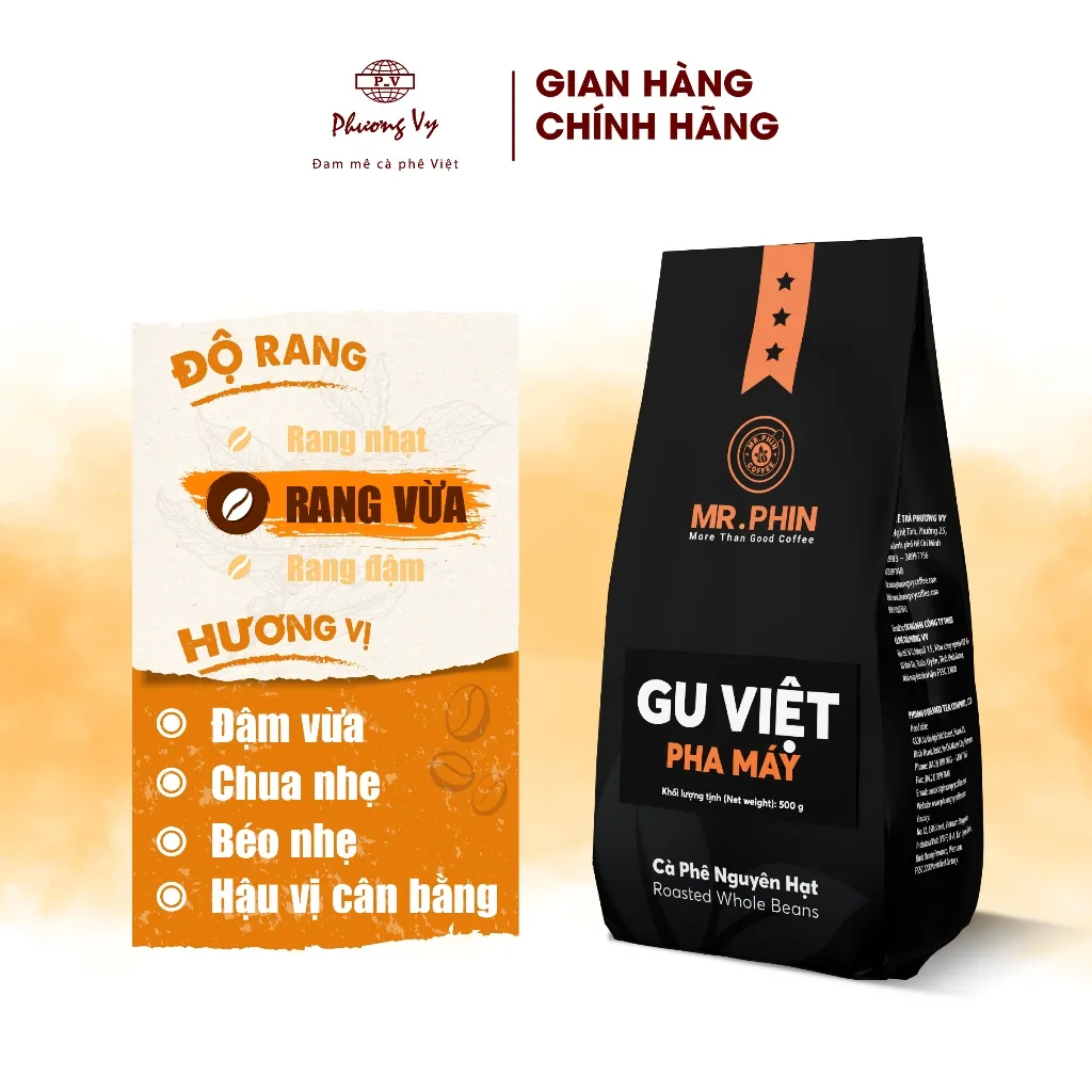 Ảnh Cà Phê Nguyên Chất Mr. Phin Gu Việt Pha Máy 500g đậm vừa, béo nhẹ, hậu cân bằng, Phương Vy Coffee 3