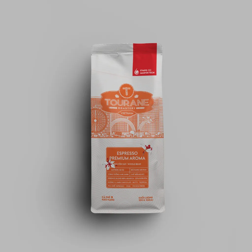 Ảnh Cà Phê Rang, Rang Xay Tourane - Espresso Premium Aroma 80% Arabica + 20% Robusta - Túi Zip 250G 1