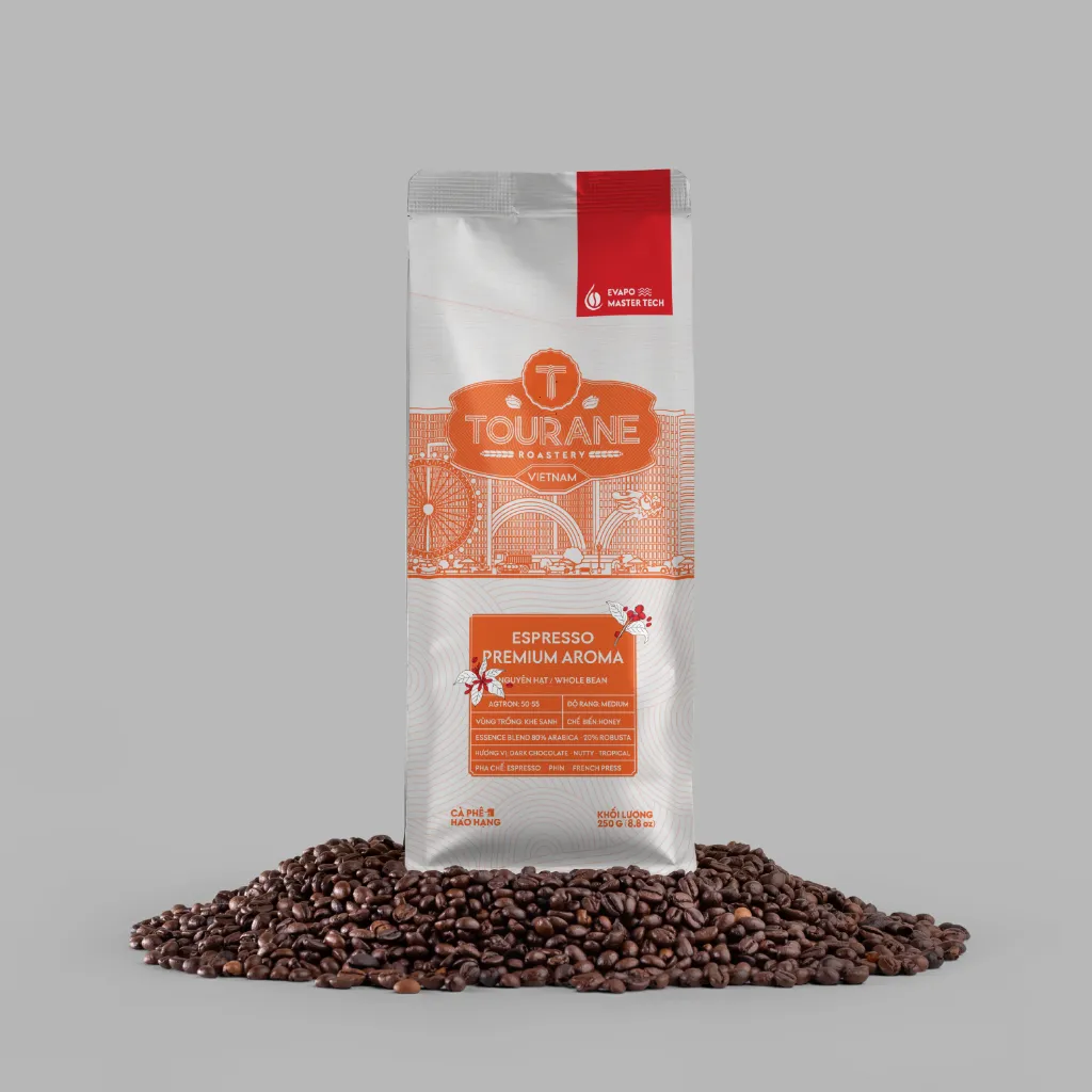 Ảnh Cà Phê Rang, Rang Xay Tourane - Espresso Premium Aroma 80% Arabica + 20% Robusta - Túi Zip 250G 4