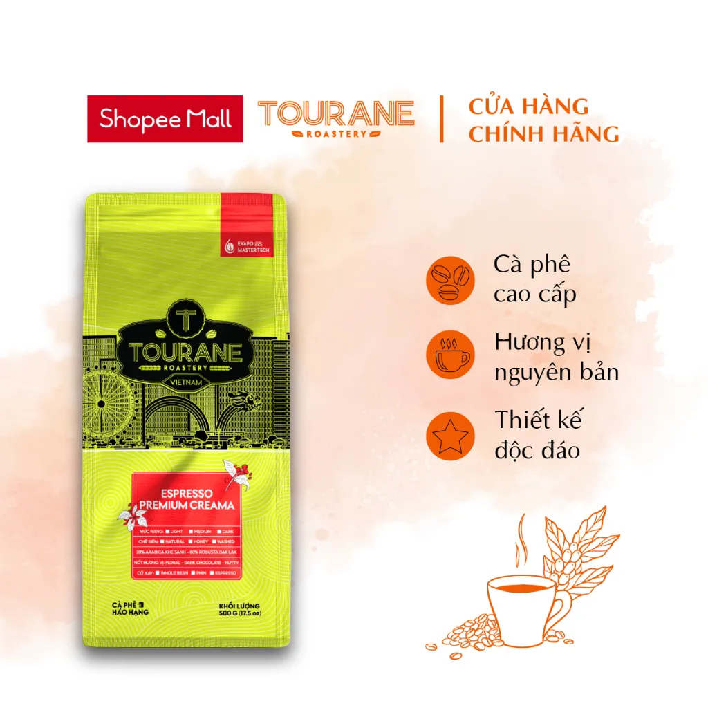 Ảnh Cà Phê Rang Tourane Roastery - Espresso Premium Crema - 20% Arabica Khe Sanh - 80% Robusta Dak Lak 2