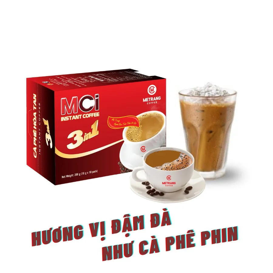Ảnh Cà phê sữa hòa tan, cà phê 3in1 - Mê Trang, Túi và hộp cà phê bột 3