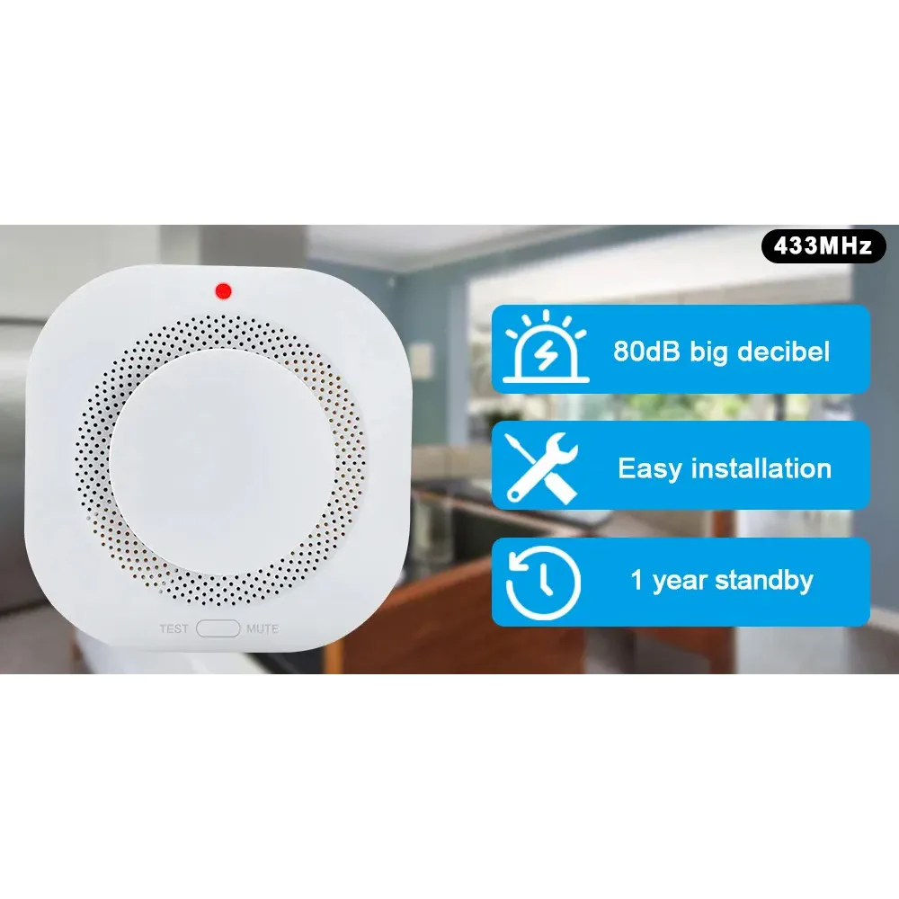 Ảnh Cảm biến báo khói Wifi, phát tín hiệu RF 433Mhz. Có thể kết hợp với đèn báo động và chuông báo thông minh 3