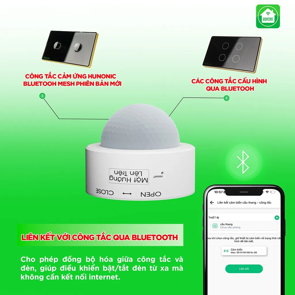 Ảnh Cảm Biến Cầu Thang Hunonic ST02, Kết Hợp Công Tắc Thông Minh Bật Đèn Cầu Thang - HNST02 1