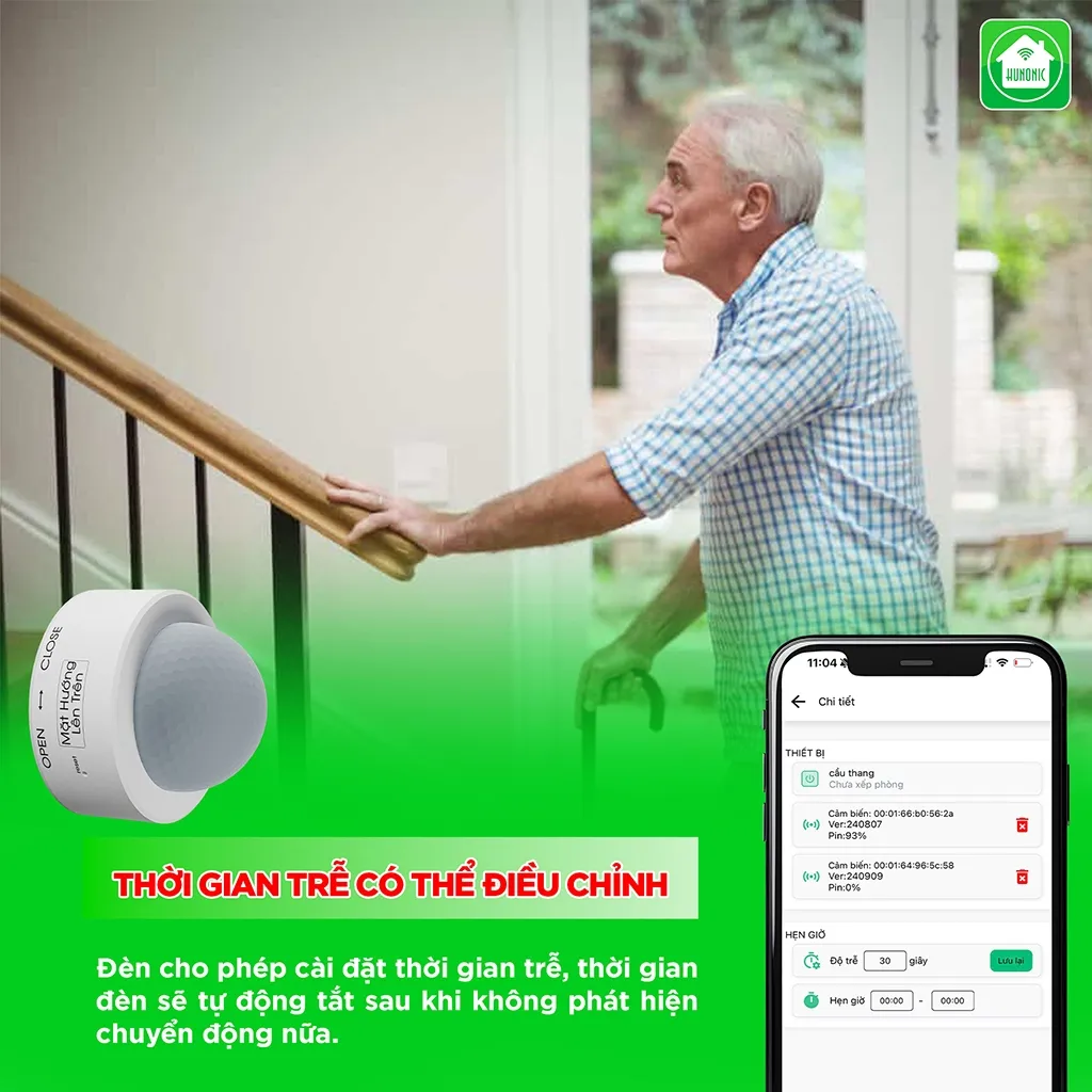 Ảnh Cảm Biến Cầu Thang Hunonic ST02, Kết Hợp Công Tắc Thông Minh Bật Đèn Cầu Thang - HNST02 3