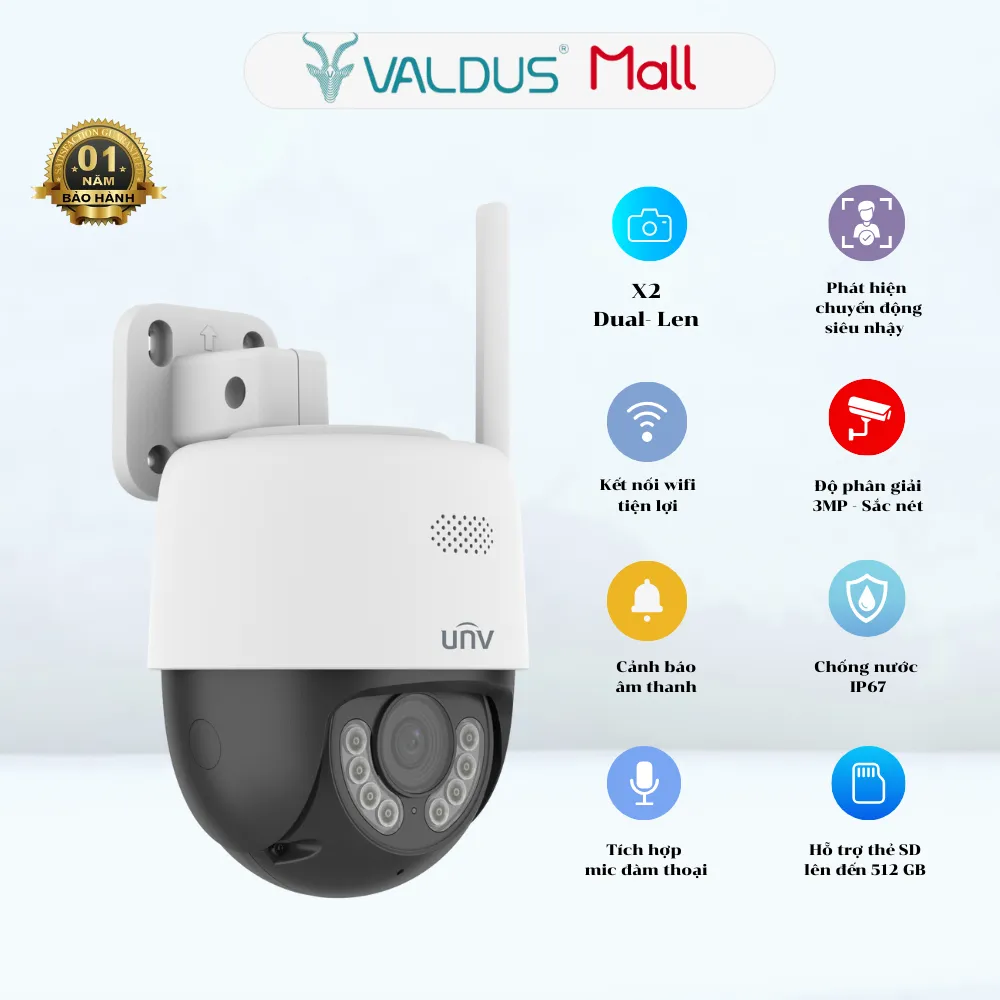 Camera IP Wifi PTZ Ngoài Trời UNV 3MP Xoay 360 Đàm Thoại 2 Chiều | IPC-P1A-M3F4D Chính Hãng
