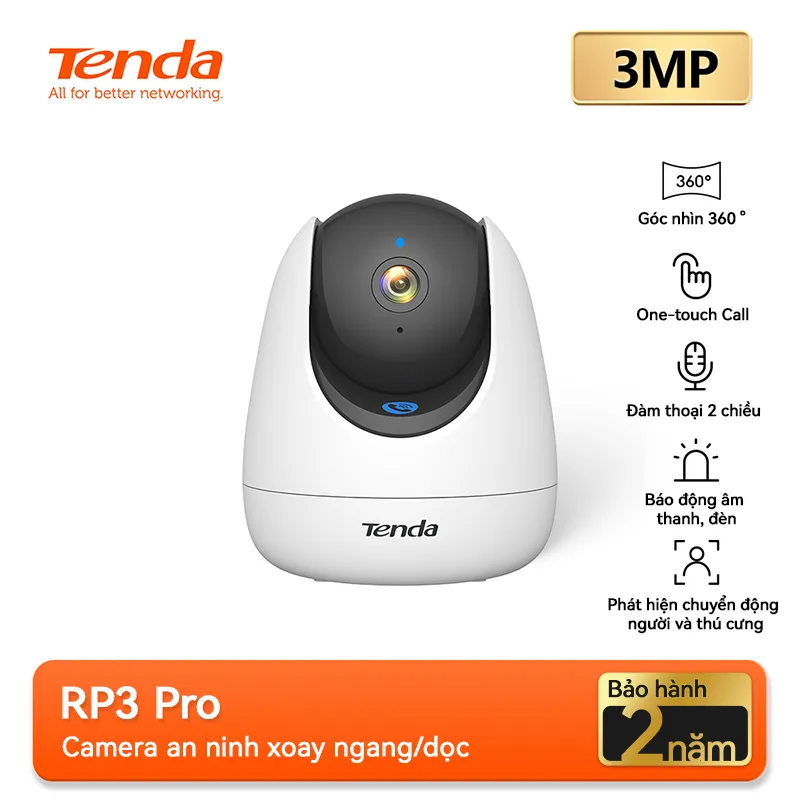 Ảnh Camera Wifi Tenda Trong Nhà RP3 Pro FHD 3MP,2K Quay Quét 360°| Đàm Thoại 2 Chiều | ban đêm CCTV 1