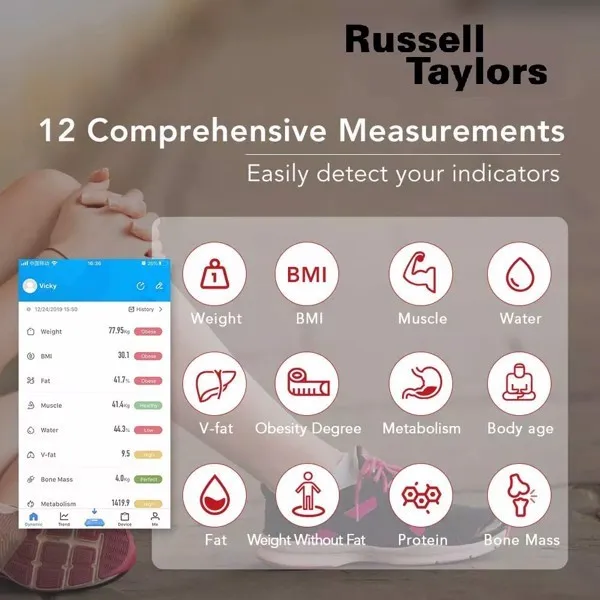 Ảnh Cân điện tử thông minh Russell Taylors Bluetooth BWS-10 đo chỉ số sức khỏe thông minh 3