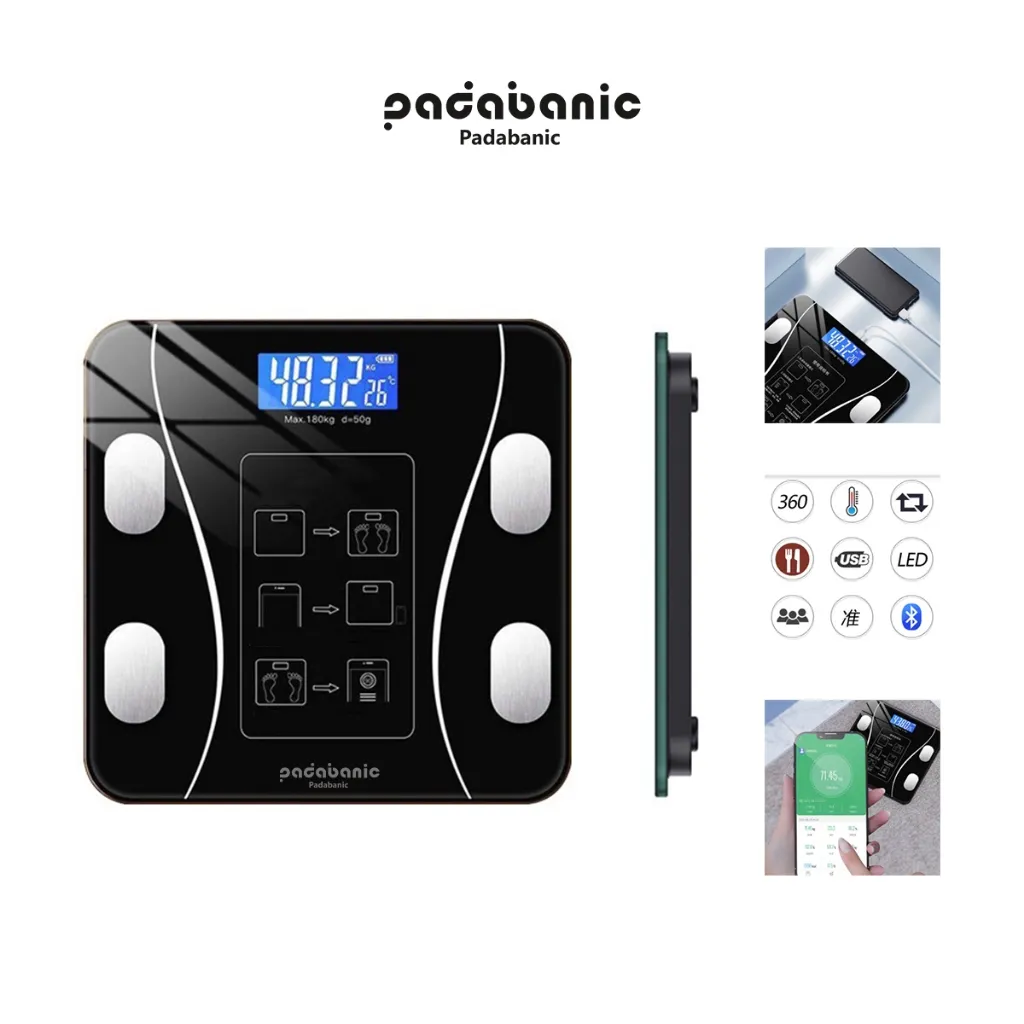 Đánh Giá Cân Điện Tử Padabanic 202 Sạc Tích Điện Bluetooth Phân Tích Chỉ Số Cơ Thể - Giá Tốt
